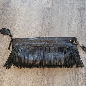 Roots Canada Black Leather Fringe purse